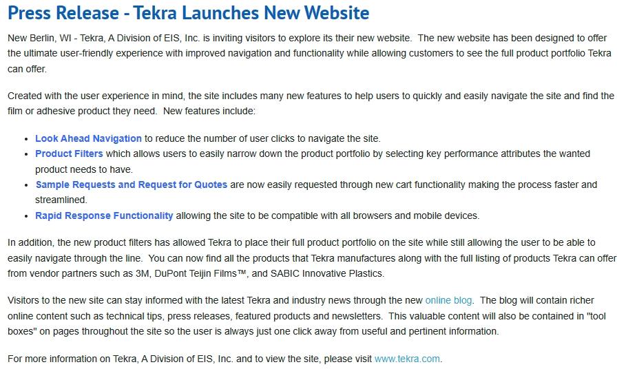 Press Release Example 3